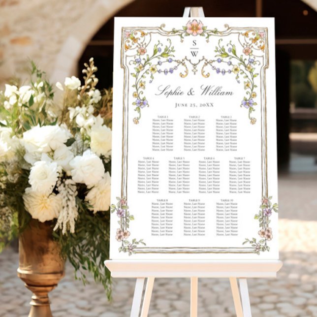 Victorian Ornate Grace 10 Tables SEATING CHART Foam Board (Creator Uploaded)