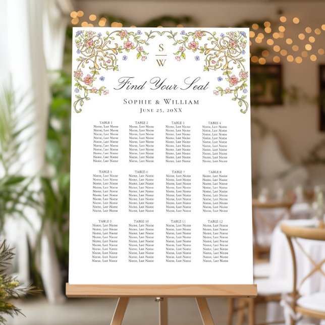 Victorian Ornate Grace 12 Tables SEATING CHART Foam Board (Creator Uploaded)