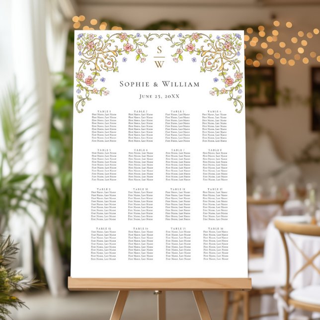 Victorian Ornate Grace 16 Tables SEATING CHART Foam Board (Creator Uploaded)
