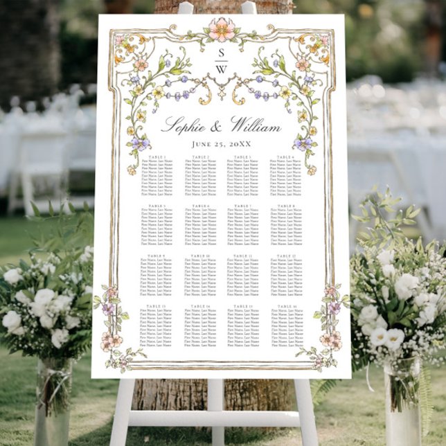 Victorian Ornate Grace 16 Tables SEATING CHART Foam Board (Creator Uploaded)