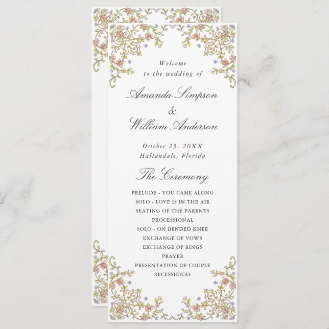 Victorian Ornate Grace Bohemian Wedding Ceremony Program (Front/Back)