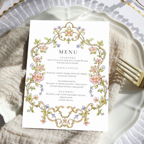 Victorian Ornate Grace Bohemian Wedding Dinner Menu