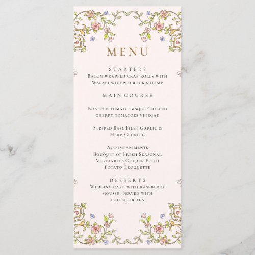 Victorian Ornate Grace Bohemian Wedding Dinner Menu