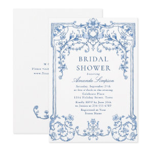Victorian Ornate Grace Dusty Blue Bridal Shower Invitation