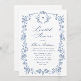 Victorian Ornate Grace Dusty Blue Bridal Shower Invitation