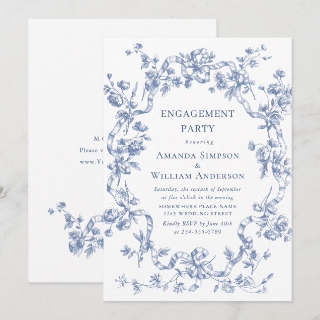 Victorian Ornate Grace Dusty Blue ENGAGEMENT PARTY Invitation (Front/Back)