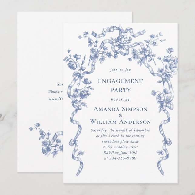 Victorian Ornate Grace Dusty Blue ENGAGEMENT PARTY Invitation (Front/Back)
