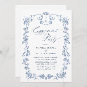Victorian Ornate Grace Dusty Blue ENGAGEMENT PARTY Invitation