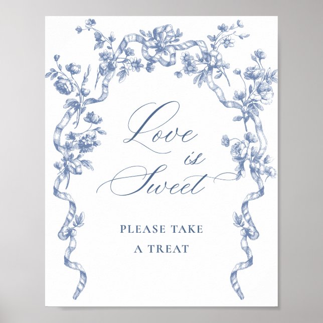 Victorian Ornate Grace Dusty Blue Love is Sweet Poster (Front)