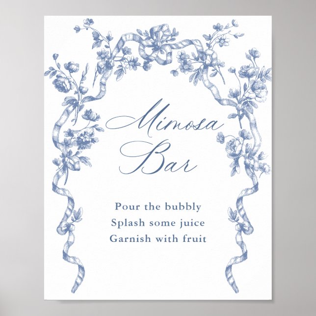 Victorian Ornate Grace Dusty Blue Mimosa Bar Sign (Front)