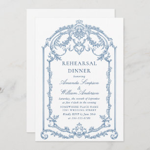 Victorian Ornate Grace Dusty Blue Rehearsal Dinner Invitation