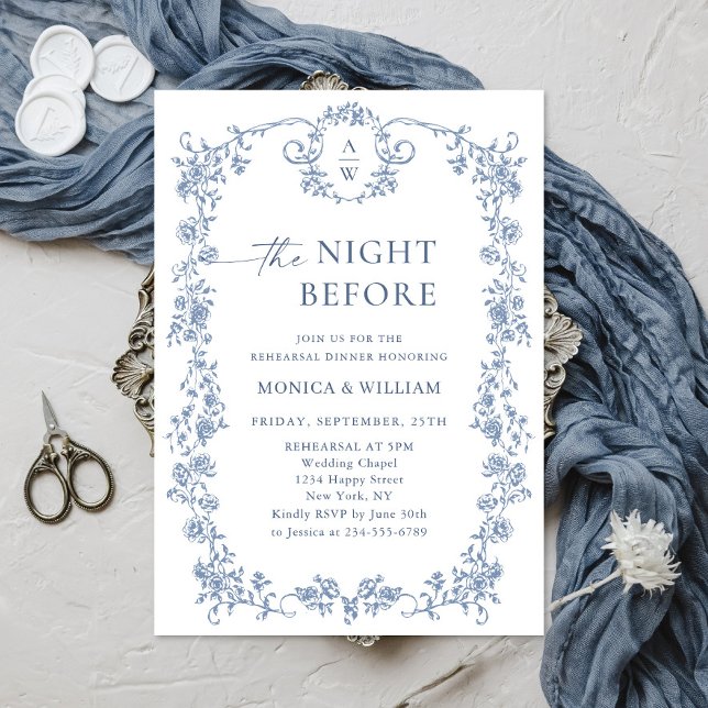 Victorian Ornate Grace Dusty Blue Rehearsal Dinner Invitation (Creator Uploaded)