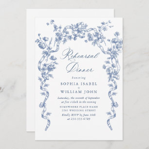 Victorian Ornate Grace Dusty Blue Rehearsal Dinner Invitation