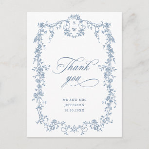 Victorian Ornate Grace Dusty Blue Thank You Postcard