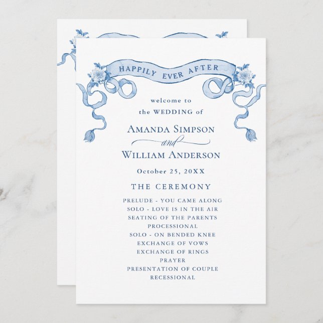 Victorian Ornate Grace Dusty Blue Wedding Ceremony Program (Front/Back)