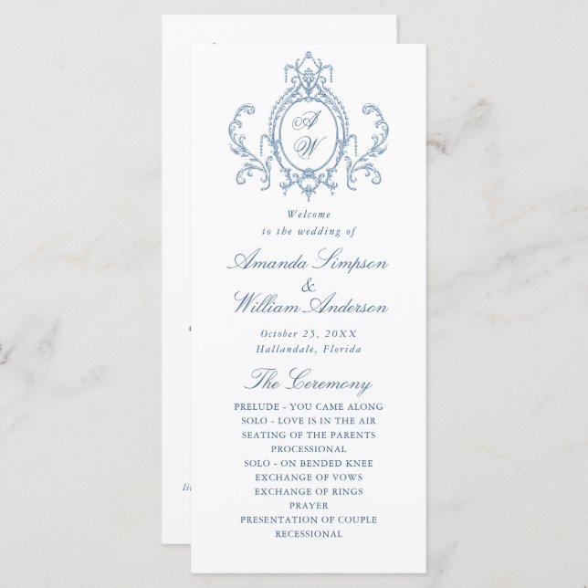 Victorian Ornate Grace Dusty Blue Wedding Ceremony Program (Front/Back)
