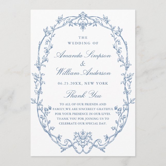 Victorian Ornate Grace Dusty Blue Wedding Ceremony Program (Front)