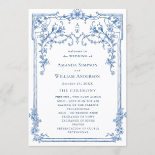 Victorian Ornate Grace Dusty Blue Wedding Ceremony Program