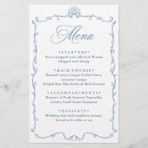 Victorian Ornate Grace Dusty Blue Wedding Menu