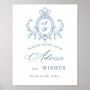 Victorian Ornate Grace Floral Blue Advice & Wishes Poster