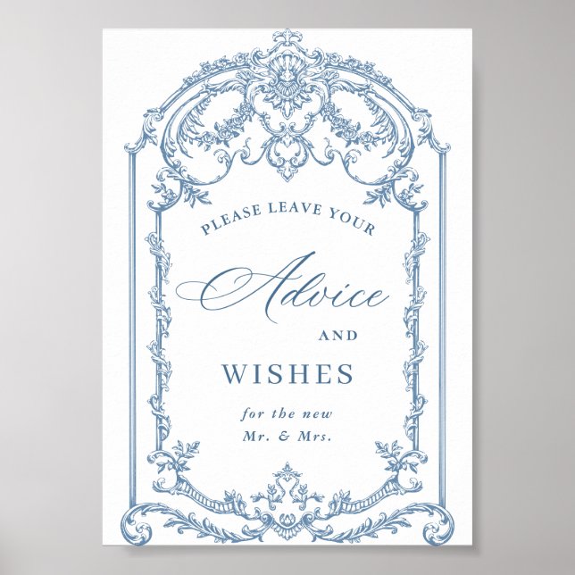 Victorian Ornate Grace Floral Blue Advice & Wishes Poster (Front)