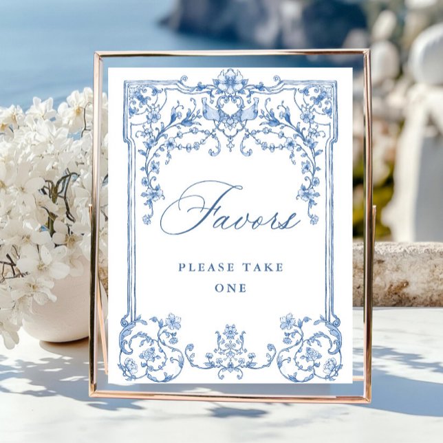 Victorian Ornate Grace Floral Blue Favors Wedding Poster (Creator Uploaded)