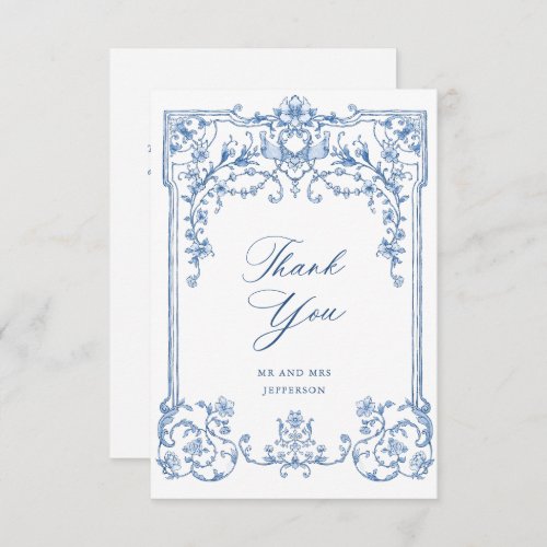 Victorian Ornate Grace Floral Blue Flower Wedding Thank You Card