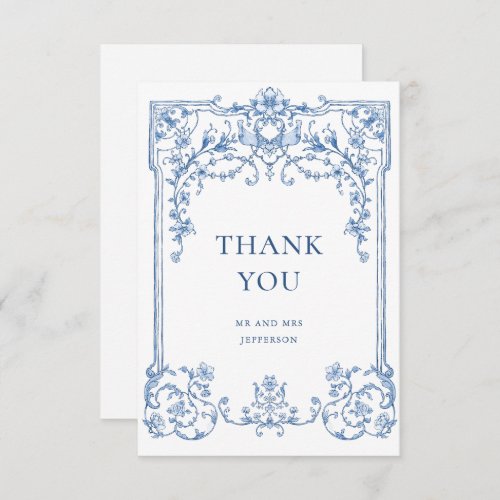 Victorian Ornate Grace Floral Blue Flower Wedding Thank You Card