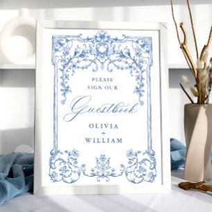 Victorian Ornate Grace Floral Blue Guestbook
