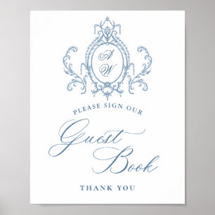 Victorian Ornate Grace Floral Blue Guestbook Sign