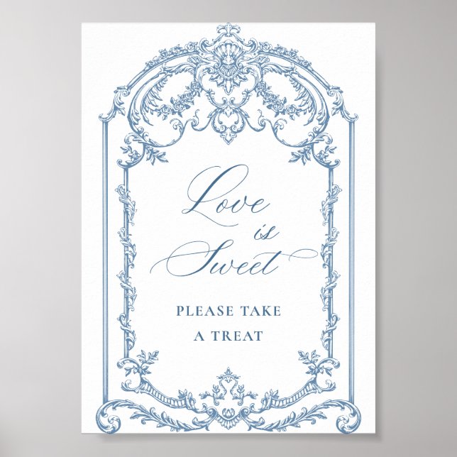 Victorian Ornate Grace Floral Blue Love is Sweet Poster (Front)