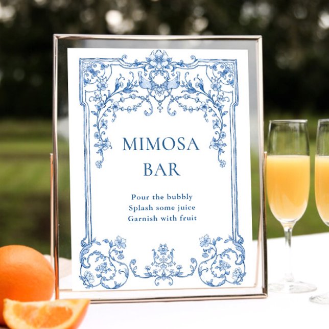 Victorian Ornate Grace Floral Blue Mimosa Bar Sign (Creator Uploaded)