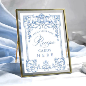 Victorian Ornate Grace Floral Blue Recipe Cards Poster