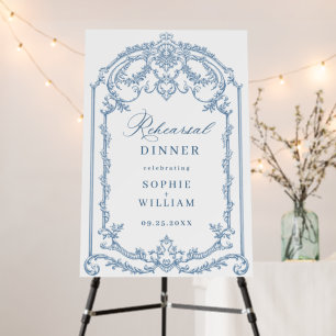 Victorian Ornate Grace Floral Blue Rehearsal Diner Foam Board
