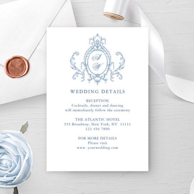 Victorian Ornate Grace Floral Blue Wedding Details Enclosure Card (Creator Uploaded)