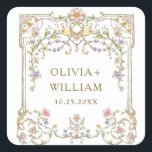 Victorian Ornate Grace Floral Bohemian Wedding Square Sticker<br><div class="desc">For further customization,  please click the "Personalize this template",  then "Edit using Design Tool". Stylish editable easy to use wedding templates,  more items available in the store (invitations,  rsvp,  thank you cards,  stationery & decor). If you need help or matching items,  please contact me.</div>
