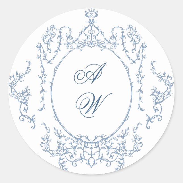 Victorian Ornate Grace Floral Dusty Blue Wedding Classic Round Sticker (Front)