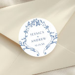 Victorian Ornate Grace Floral Dusty Blue Wedding Classic Round Sticker<br><div class="desc">For further customization,  please click the "customize further" link and use our design tool to modify this template. 
If you need help or matching items,  please contact me.</div>