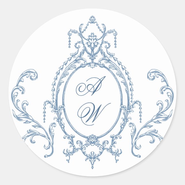 Victorian Ornate Grace Floral Dusty Blue Wedding Classic Round Sticker (Front)