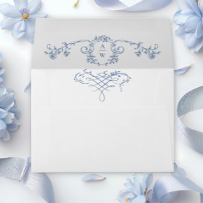 Victorian Ornate Grace Floral Dusty Blue Wedding Envelope