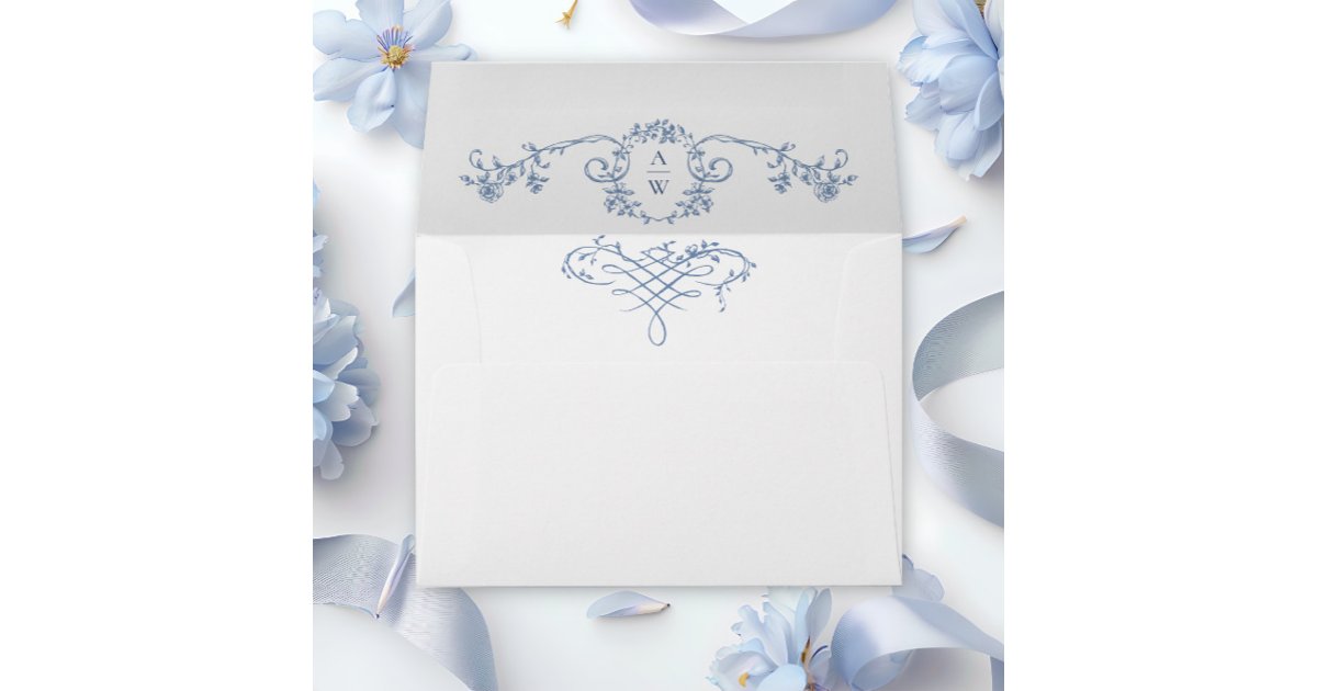 Victorian Ornate Grace Floral Dusty Blue Wedding Envelope | Zazzle