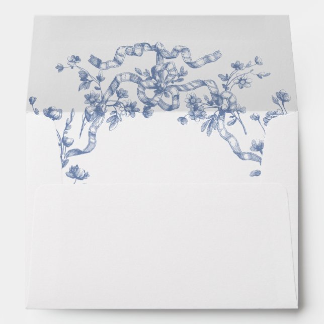 Victorian Ornate Grace Floral Dusty Blue Wedding Envelope (Back (Bottom))