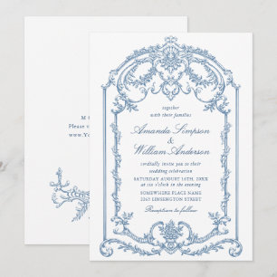 Victorian Ornate Grace Floral Dusty Blue Wedding Invitation