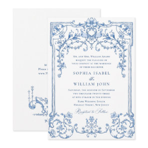 Victorian Ornate Grace Floral Dusty Blue Wedding Invitation