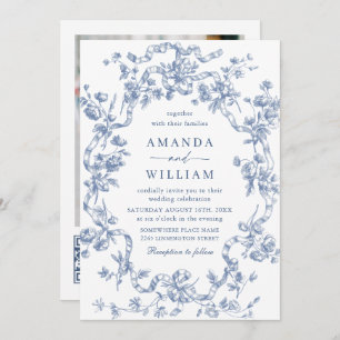 Victorian Ornate Grace Floral Dusty Blue Wedding Invitation