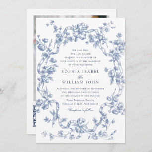 Victorian Ornate Grace Floral Dusty Blue Wedding Invitation