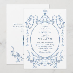Victorian Ornate Grace Floral Dusty Blue Wedding Invitation