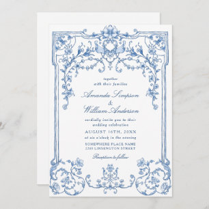Victorian Ornate Grace Floral Dusty Blue Wedding Invitation