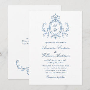 Victorian Ornate Grace Floral Dusty Blue Wedding Invitation