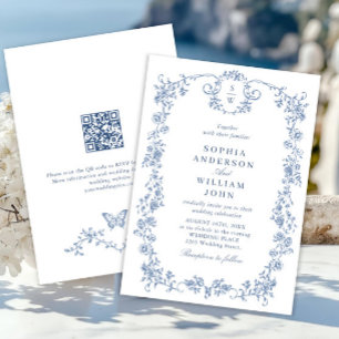 Victorian Ornate Grace Floral Dusty Blue Wedding Invitation